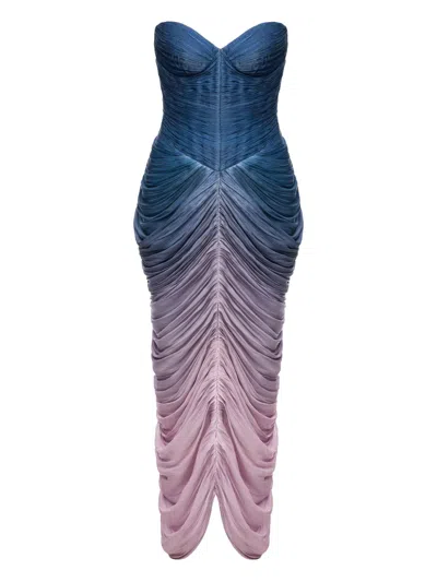 Ana Radu Strapless Draped Maxi Dress In Multi