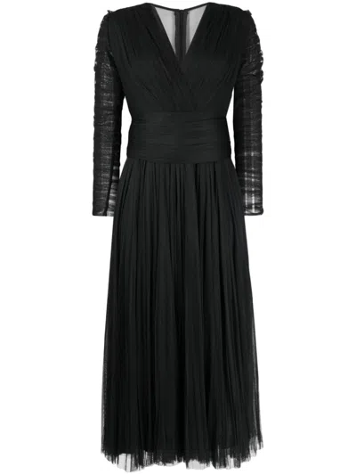 Ana Radu V-neck Long-sleeve Midi Dress In Black