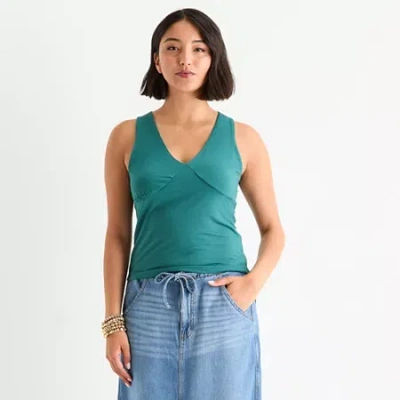Ana Seamed Womens V Neck Sleeveless Tank Top In Green