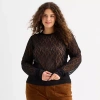 Ana Sheer Lace Womens Plus Round Neck Long Sleeve T-shirt In Black