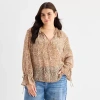 Ana Sheer Womens Plus Long Sleeve Blouse In Sand