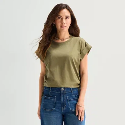 Ana Side Cinch Womens Crew Neck Short Sleeve T-shirt In Green
