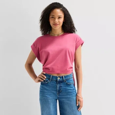Ana Side Cinch Womens Crew Neck Short Sleeve T-shirt In Red
