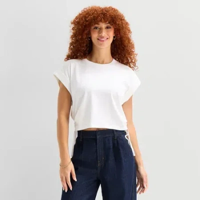 Ana Side Cinch Womens Crew Neck Short Sleeve T-shirt In White