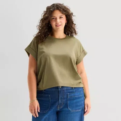 Ana Side Cinch Womens Plus Crew Neck Short Sleeve T-shirt In Green