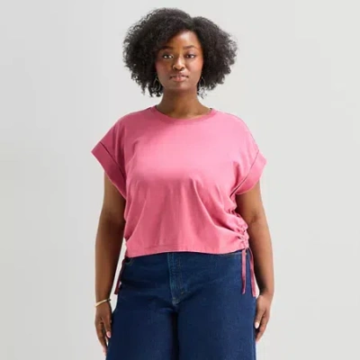 Ana Side Cinch Womens Plus Crew Neck Short Sleeve T-shirt In Pink
