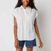 Ana Soft Drape Womens Short Sleeve Blouse In Blue
