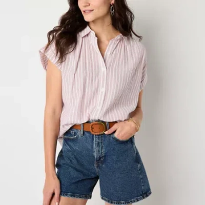 Ana Soft Drape Womens Short Sleeve Blouse In Pink