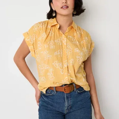 Ana Soft Drape Womens Short Sleeve Blouse In Yellow