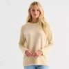 Ana Tall Womens Crew Neck Long Sleeve Striped Pullover Sweater In Sand