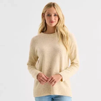 Ana Tall Womens Crew Neck Long Sleeve Striped Pullover Sweater In Sand