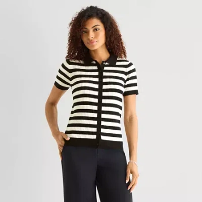 Ana Tall Womens Short Sleeve Polo Sweater In Black