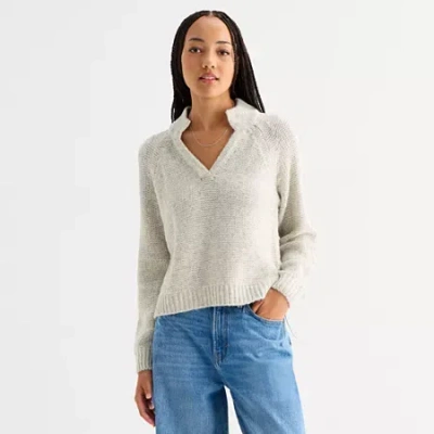 Ana Tall Womens Split Crew Neck Long Sleeve Pullover Sweater In Gray