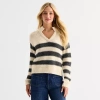 Ana Tall Womens Split Crew Neck Long Sleeve Pullover Sweater In Sand