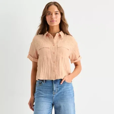Ana Utility Womens Short Sleeve Blouse In Sand