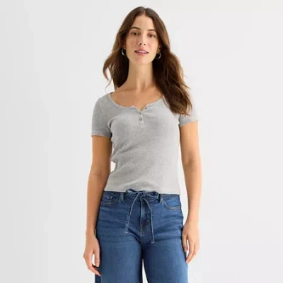 Ana Waffle Womens Split Crew Neck T-shirt In Gray