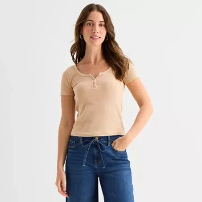 Ana Waffle Womens Split Crew Neck T-shirt In Pink