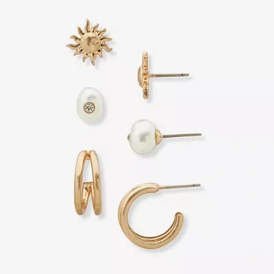 Ana Womens 3 Pair Earring Set In Gold