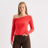 Ana Womens Asymmetrical Neck Long Sleeve T-shirt In Red