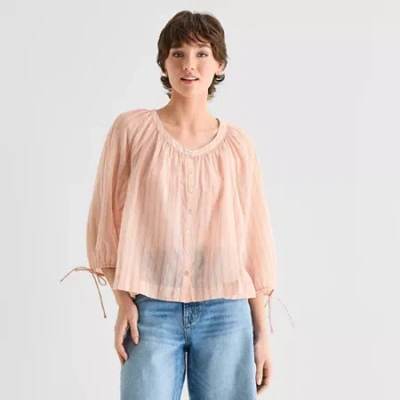 Ana Womens Boat Neck 3/4 Sleeve Blouse In Pink