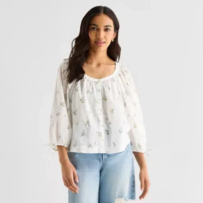 Ana Womens Boat Neck 3/4 Sleeve Blouse In White