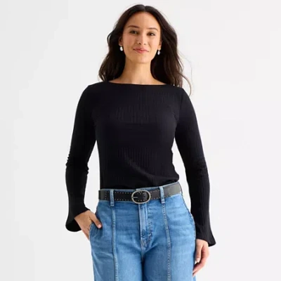 Ana Womens Boat Neck Long Sleeve T-shirt In Black