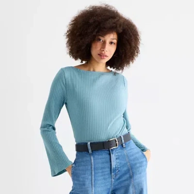 Ana Womens Boat Neck Long Sleeve T-shirt In Blue