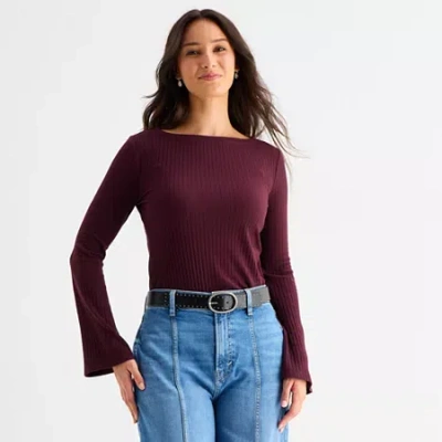 Ana Womens Boat Neck Long Sleeve T-shirt In Red