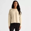 Ana Womens Crew Neck Embellished Long Sleeve Pullover Sweater In Sand