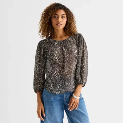 Ana Womens Crew Neck Long Sleeve Blouse In Brown