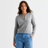 Ana Womens Crew Neck Long Sleeve Button Animal Cardigan In Gray