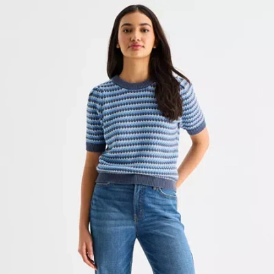 Ana Womens Crew Neck Long Sleeve Pullover Sweater In Blue