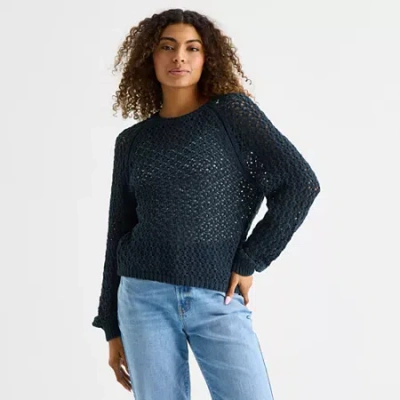 Ana Womens Crew Neck Long Sleeve Pullover Sweater In Blue