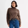 Ana Womens Crew Neck Long Sleeve Pullover Sweater In Brown