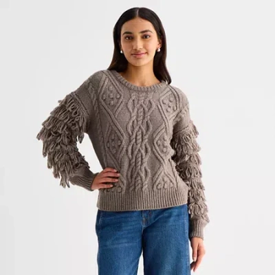 Ana Womens Crew Neck Long Sleeve Pullover Sweater In Brown