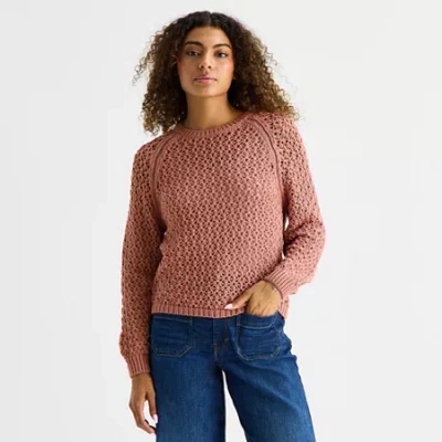 Ana Womens Crew Neck Long Sleeve Pullover Sweater In Pink