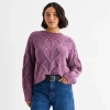 Ana Womens Crew Neck Long Sleeve Pullover Sweater In Purple