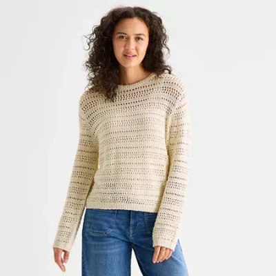 Ana Womens Crew Neck Long Sleeve Pullover Sweater In Sand