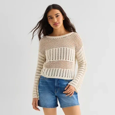 Ana Womens Crew Neck Long Sleeve Pullover Sweater In Sand