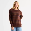 Ana Womens Crew Neck Long Sleeve Striped Pullover Sweater In Red