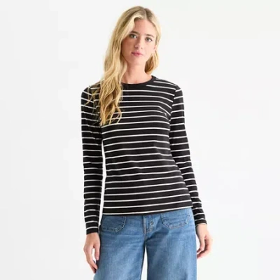 Ana Womens Crew Neck Long Sleeve T-shirt In Black