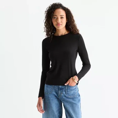 Ana Womens Crew Neck Long Sleeve T-shirt In Black