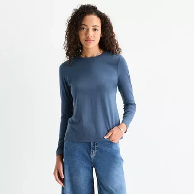 Ana Womens Crew Neck Long Sleeve T-shirt In Blue