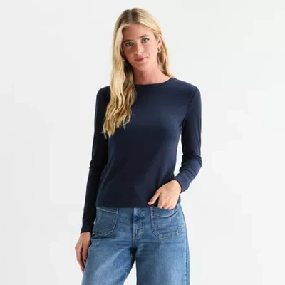Ana Womens Crew Neck Long Sleeve T-shirt In Blue