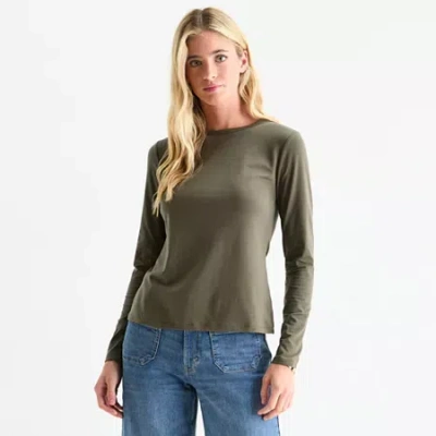 Ana Womens Crew Neck Long Sleeve T-shirt In Green