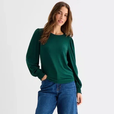 Ana Womens Crew Neck Long Sleeve T-shirt In Green