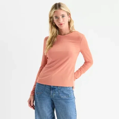 Ana Womens Crew Neck Long Sleeve T-shirt In Orange