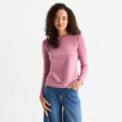 Ana Womens Crew Neck Long Sleeve T-shirt In Pink
