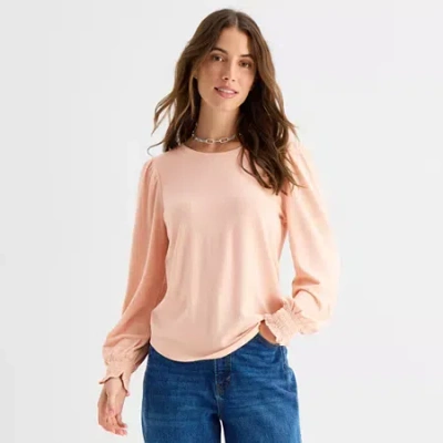 Ana Womens Crew Neck Long Sleeve T-shirt In Pink