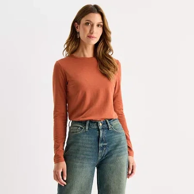 Ana Womens Crew Neck Long Sleeve T-shirt In Red